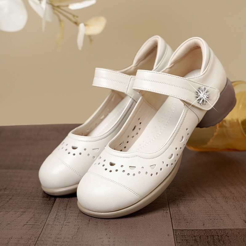 Leather Work Women Shoes - 3cm All Match Breathable Comfortable Cutout