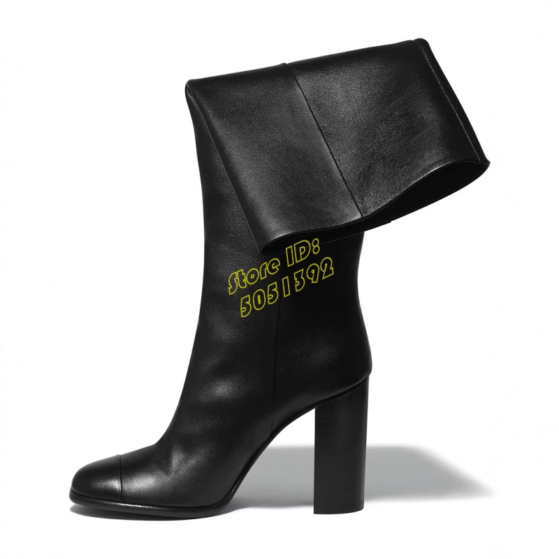 Leather Work Women Shoes - Black Matte Leather Knee High Boots
