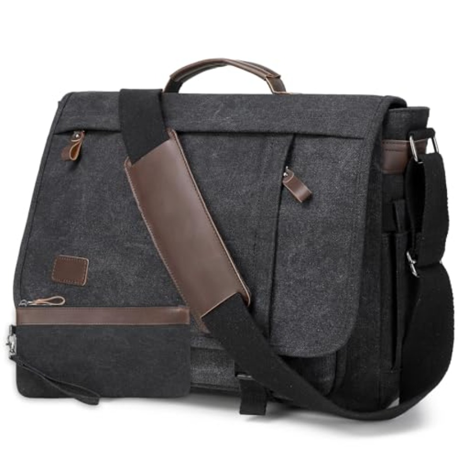 Leather Work Laptop Bag - 17.3 Inch Messenger Bag for Men: