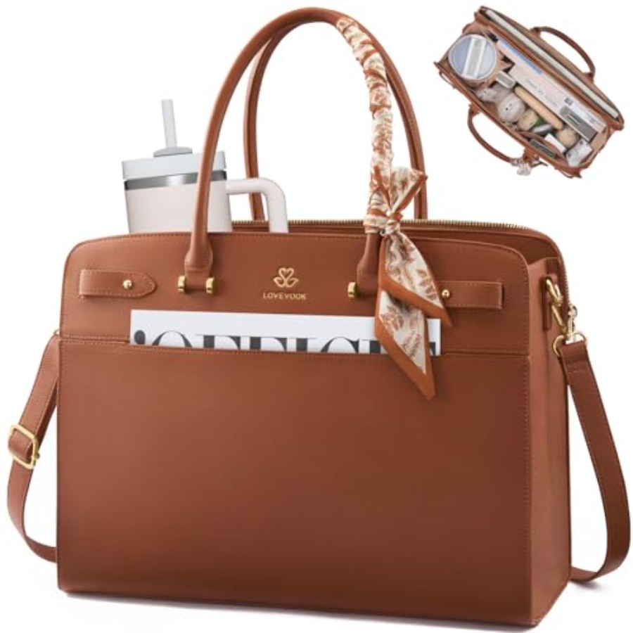 Leather Work Laptop Bag - LOVEVOOK Laptop Tote Bag for Women,