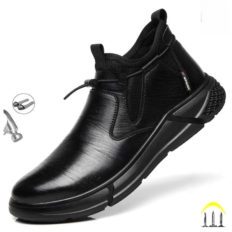 Leather Work Youtube - Men's Black Leather Waterproof Steel Toe