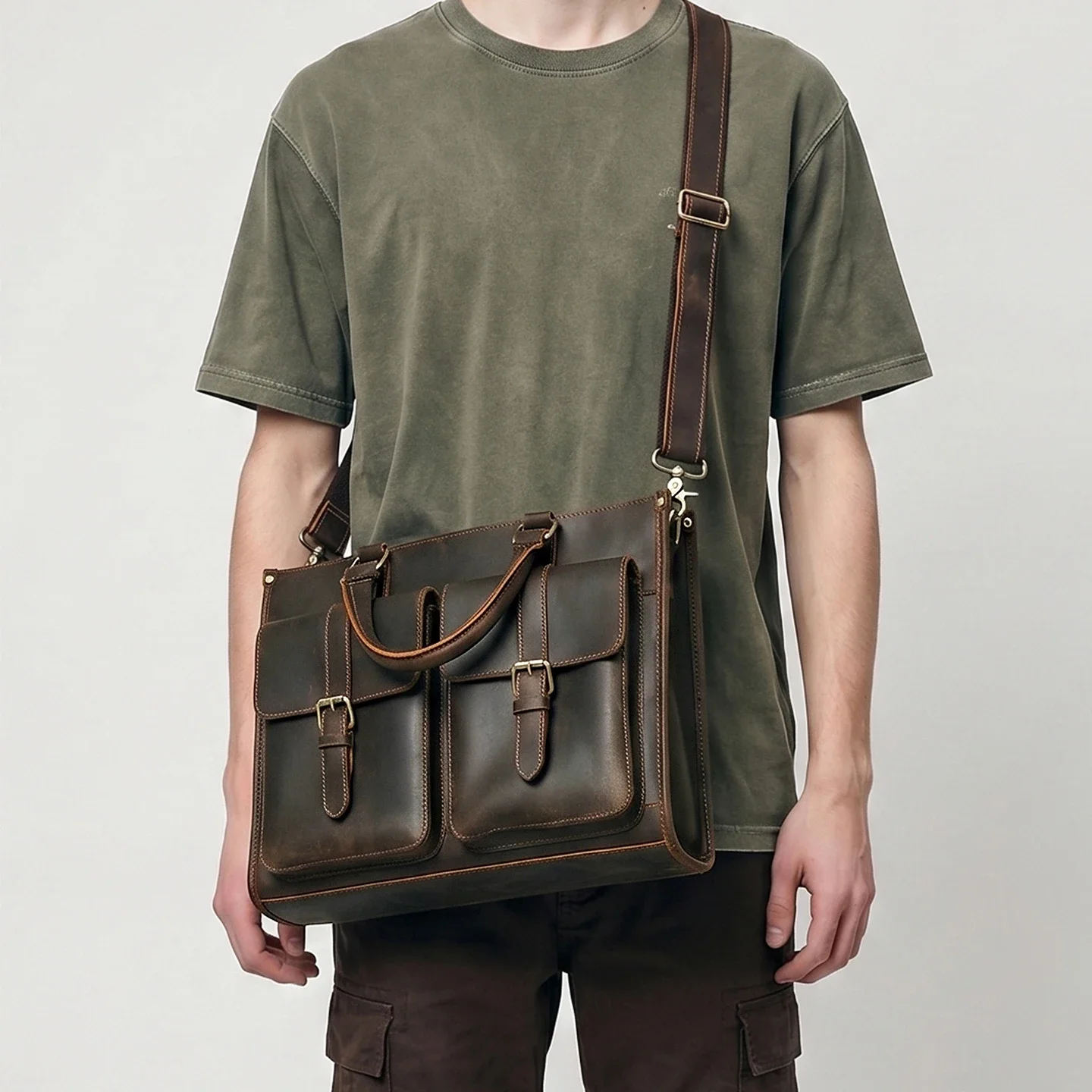Vintage Genuine Leather Men Cr - огляд і ціна Leather Work Laptop Bag