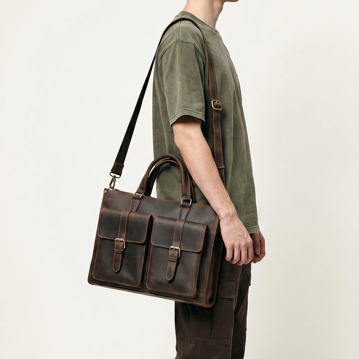 Vintage Genuine Leather Men Cr - огляд і ціна Leather Work Laptop Bag