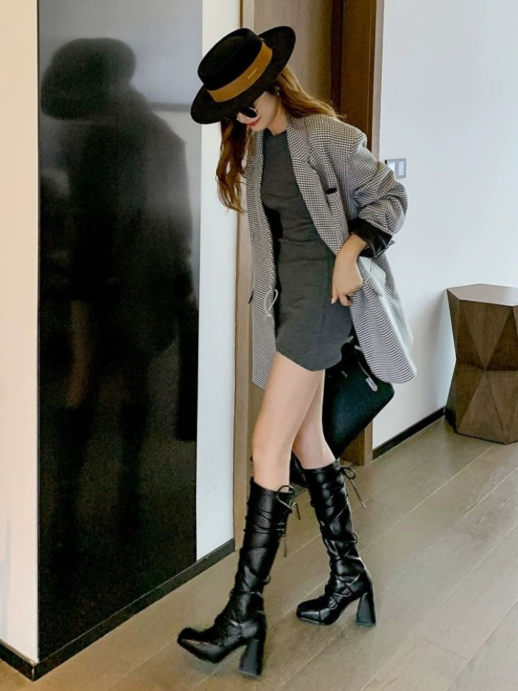 Autumn Winter Leather Strap Kn - огляд і ціна Leather Work Women Shoes